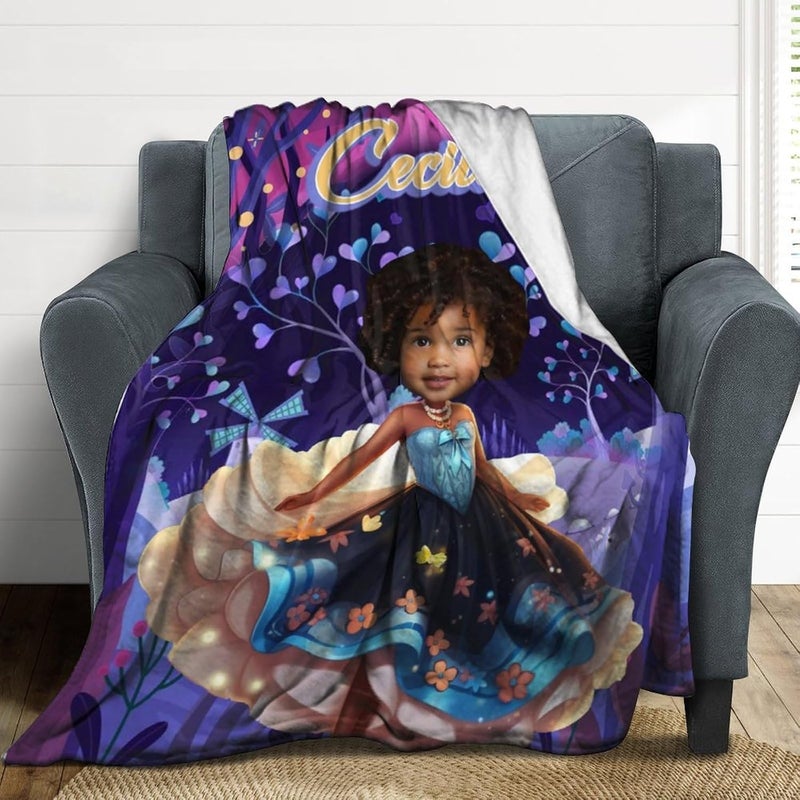 Artsadd Personalized African American Girl Fleece Throw Blanket with Photo Name Custom Afro Black Girl Blanket for Kids Toddler, African Baby Girl Gift, Baby Blankets for Newborn Chrismas Birthday Gift - Image 4